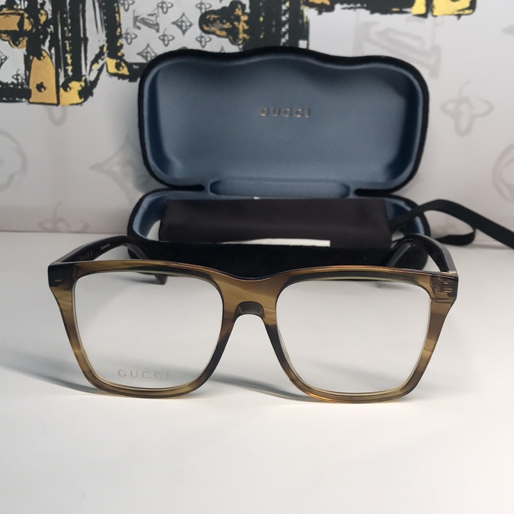 New Authentic Gucci GG0452O 004 Eyeglasses Brown Havana Oversized Square Frames